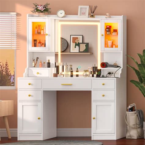 Amazon CSZZD White Makeup Vanity Desk With Mirror And Lights