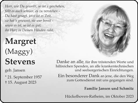 Traueranzeigen Von Margret Stevens Aachen Gedenkt