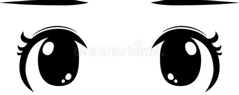 Cute Anime Style Big Black Eyes In Normal Times Stock Vector