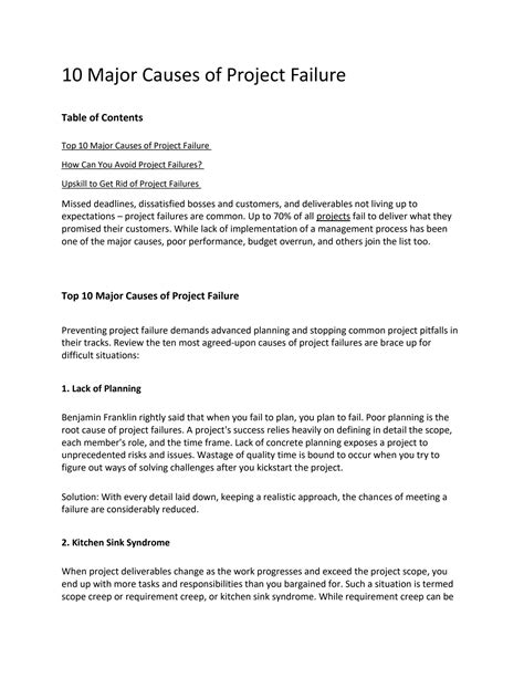 Solution 10 Major Causes Of Project Failure Studypool