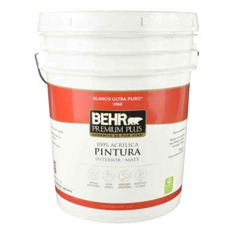 PINTURA 100 ACRÍLICA PARA INTERIOR BEHR PREMIUM PLUS 18 9 L MATE BASE