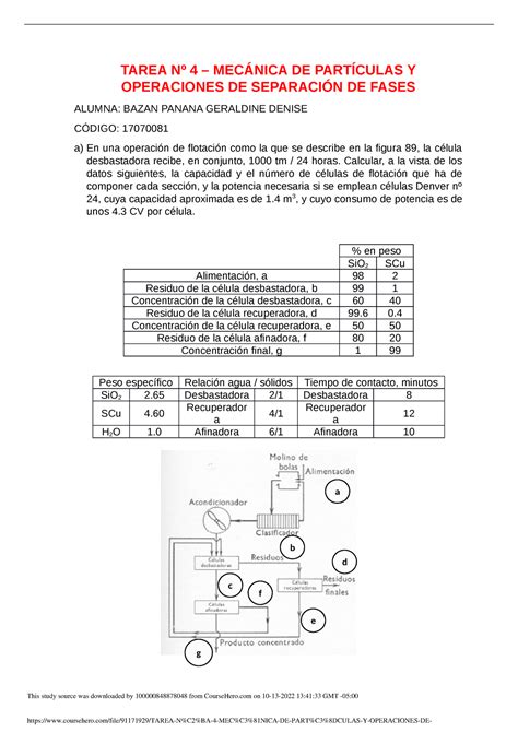 Tarea N Mec Nica De Part Culas Y Operaciones De Separaci N De Fases