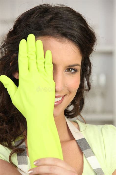 A Woman Wearing Rubber Gloves Stock Photo Image Of Purity Housewife