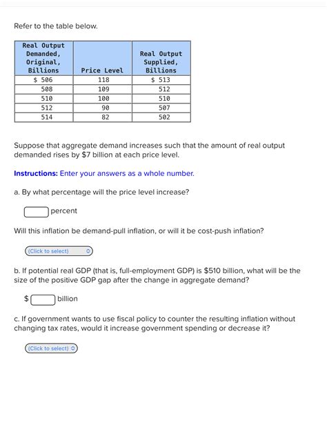 Solved Refer To The Table Below Suppose That Aggregate