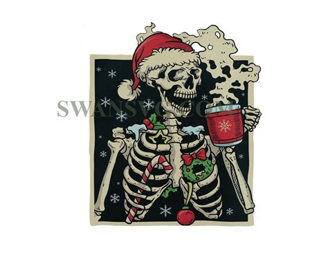 Skeleton Christmas Coffee Cup Png Digital Download Swansvg