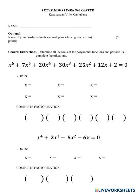 Rational Root Theorem online exercise for | Live Worksheets - Worksheets Library