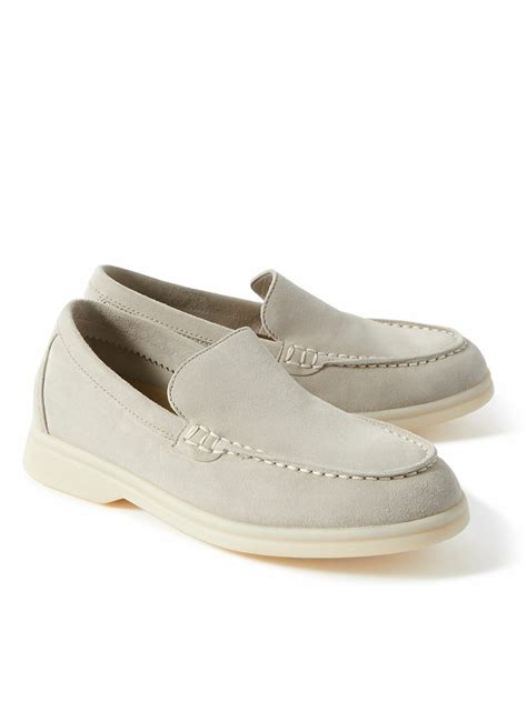 Loro Piana Kids Summer Walk Suede Loafers Gray Loro Piana