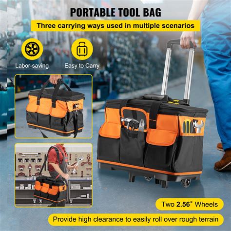 Vevor Tool Bag With Wheels Rolling Tote 18in Wheeled Storage Case W17 Pockets 687117001047 Ebay