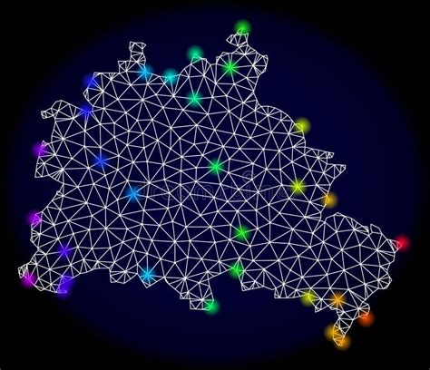 Polygonal D Mesh Map Of Berlin City With Bright Spectrum Light Spots