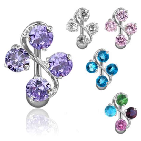 Vine Design Reverse Navel Belly Bar Gem Crystal Ring Dangle Surgical Steel Ebay