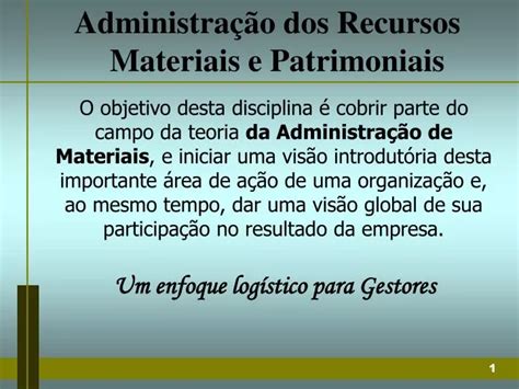 Ppt Administra O Dos Recursos Materiais E Patrimoniais Powerpoint