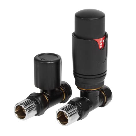 Brenton Thermostatic Straight Radiator Valves Black Drench