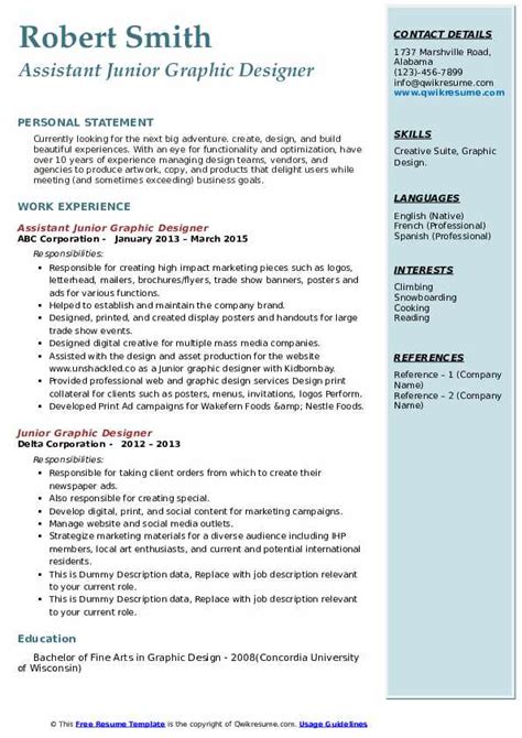 Junior Graphic Designer Resume Samples | QwikResume