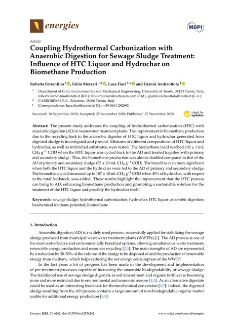 Pdf Coupling Hydrothermal Carbonization With Anaerobic Digestion For Sewage Sludge Treatment