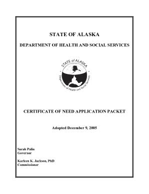 Fillable Online Dhss Alaska CERTIFICATE OF NEED APPLICATION PACKET