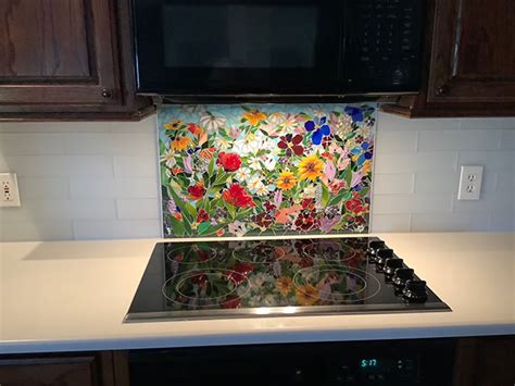 Colorful Fused Glass Floral Backsplash Designer Glass Mosaics