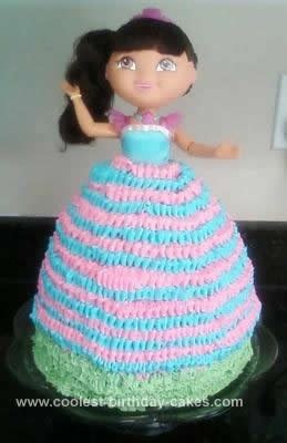 Cool Homemade Pink And Blue Dora The Explorer Birthday Cake Made With