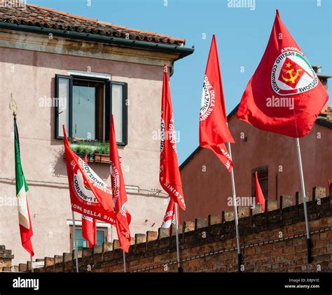 Venice, Italy. Italian Communist Party flags flying on May Day ...