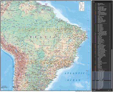 Digital Vector Brazil Deluxe Political Road And Rail Map Plus Land And