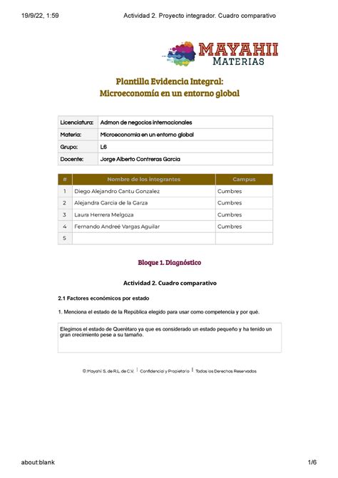 Actividad 2 Proyecto Integrador Cuadro Comparativo Nombre De Los