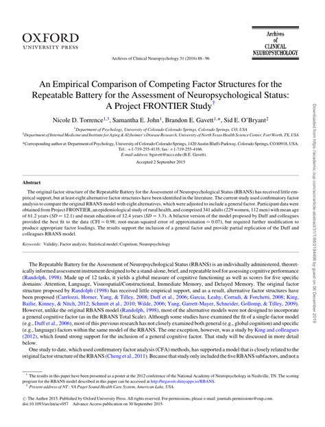 Pdf An Empirical Comparison Of Competing Factor Structures For The