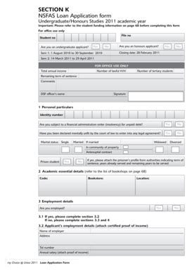 Fillable Online Unisa Ac SECTION K NSFAS Loan Application Form Unisa