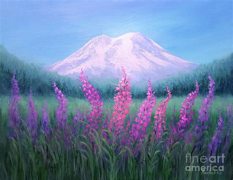 Fireweed Phenomenon On Mount Rainier Painting By Yoonhee Ko Fine Art