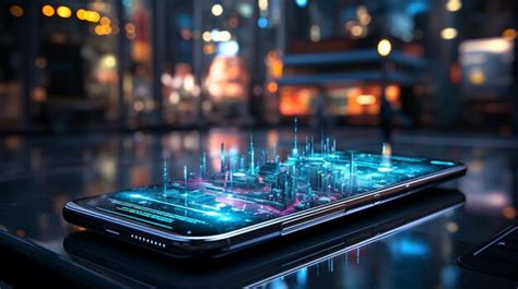 Premium Ai Image Smartphone Displays A Hologram Of A Futuristic City