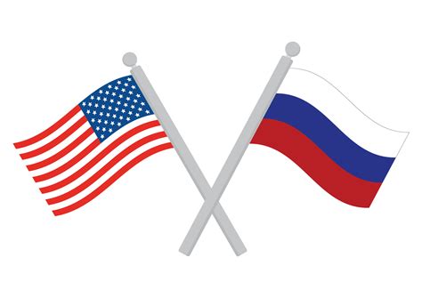 USA vs Russia. Map of United States of America and Russia on flagpole ...