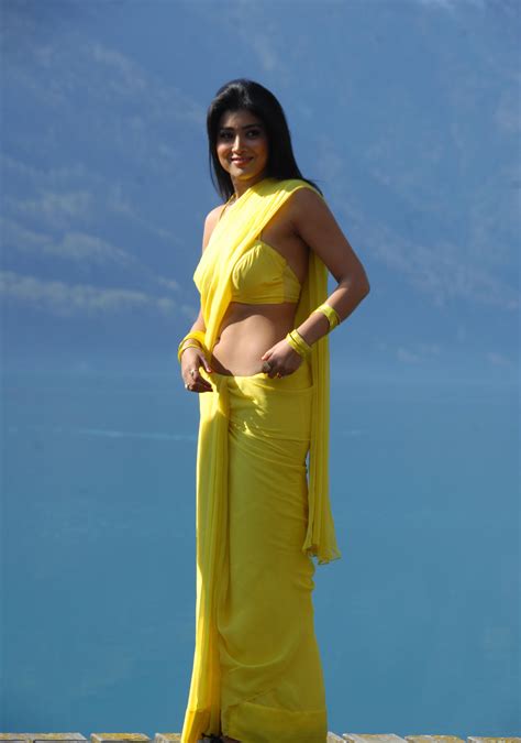 Shriya Navel In Yellow Saree With Sleeveless Blouse Scrolller