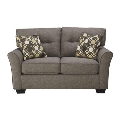 Benjara In Gray Solid Print Fabric Seater Loveseat With Flared