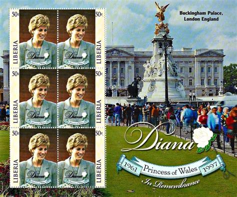 Princess Diana Souvenir Sheet Of 6 Stamps Issued by Liberia, Diana ...