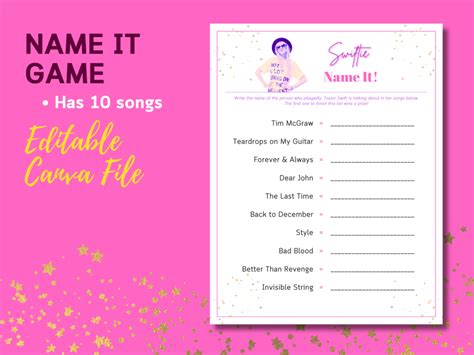 Taylor Swift Birthday Themed Party Activity Games Printables