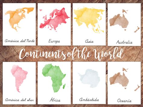 Spanish Continents Of The World 3 Part Card Set Montessori Etsy