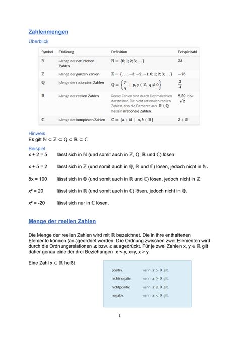 Zahlenmengen Brückenkurs Onlinevorbereitungskurs Mathematik für