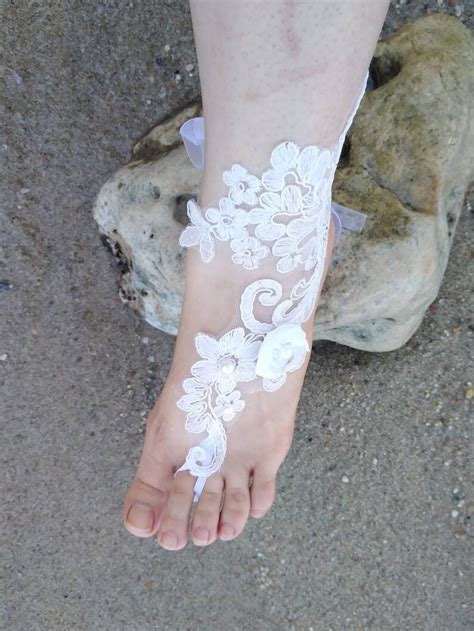 Beach Wedding Barefoot Sandals Bohemian Lace One Size White Etsy