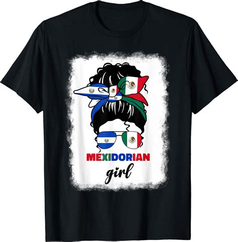 Cotton Half Mexican And Salvadorian Mexico El Salvador Flag Girl T