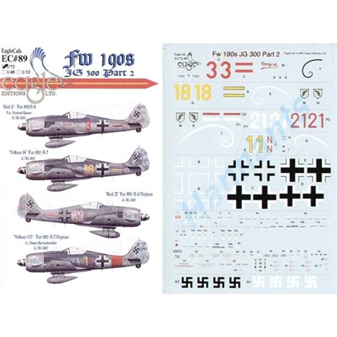 Décal Eagle cal Décal Focke Wulf Fw 190A JG 300 Pt 2 4 Red 3 5 J