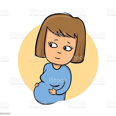 Young Pregnant Girl Cartoon Style Icon Flat Vector Illustration