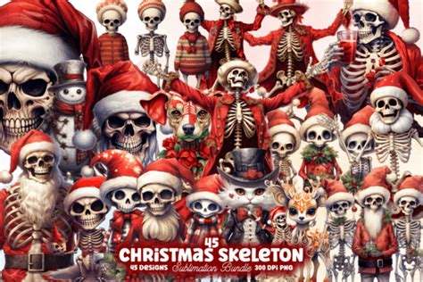 Christmas Skeleton Sublimation Clipart Graphic By CraftArt Creative