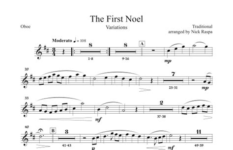 The First Noel Variations For Full Orchestra Oboe Part Arr Nick