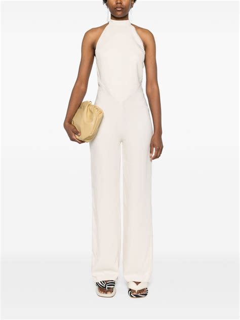 Federica Tosi Halterneck Open Back Jumpsuit Neutrals Farfetch