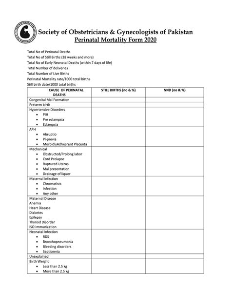 Fillable Online Perinatal Mortality Form Sogp Fax Email Print Pdffiller