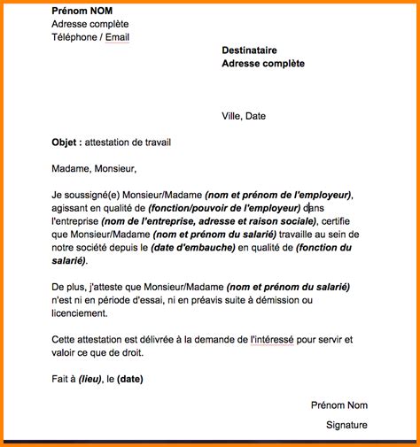 Exemple De Lettre D Attestation D Emploi Financial Report