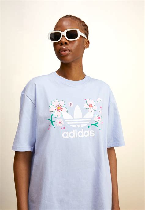 Adidas Originals Oversized Tee T Shirt Print Blue Dawn Blau