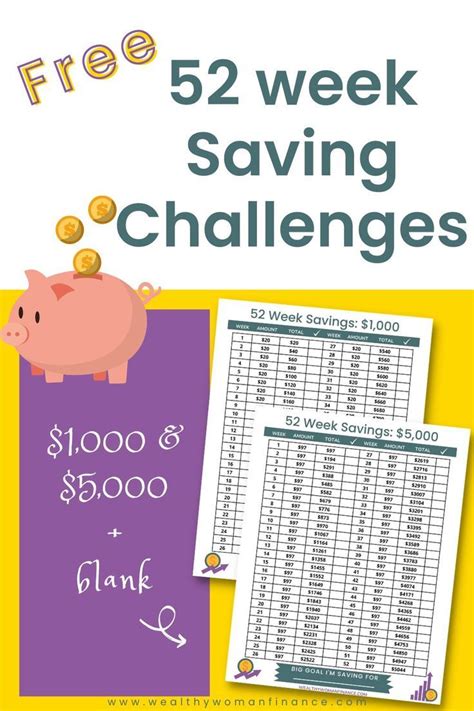 52 Week Savings Challenge Free Printable 52 Week Saving Plan 52 Week Money Saving Challenge No