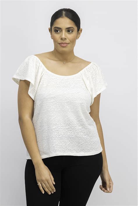 Reserved Womens Scoop Neckline Short Sleeves Textured Top Off White Brands For Less