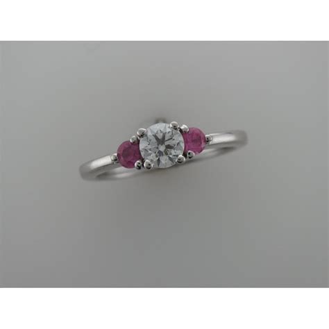 Antique Estate Consignment Three Stone Diamond Pink Sapphire Ring