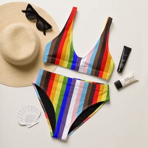Gay Pride Flag Bikini Set Progress Pride Flag Lesbian Bikini Etsy