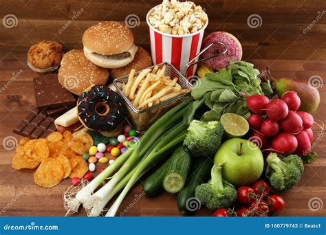 Healthy Or Unhealthy Food Concept Photo Of Healthy And Unhealthy Food